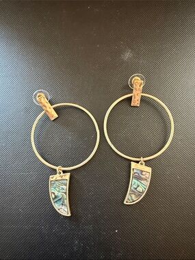 Gold Hoop Earrings with Abalone Inlay Charm